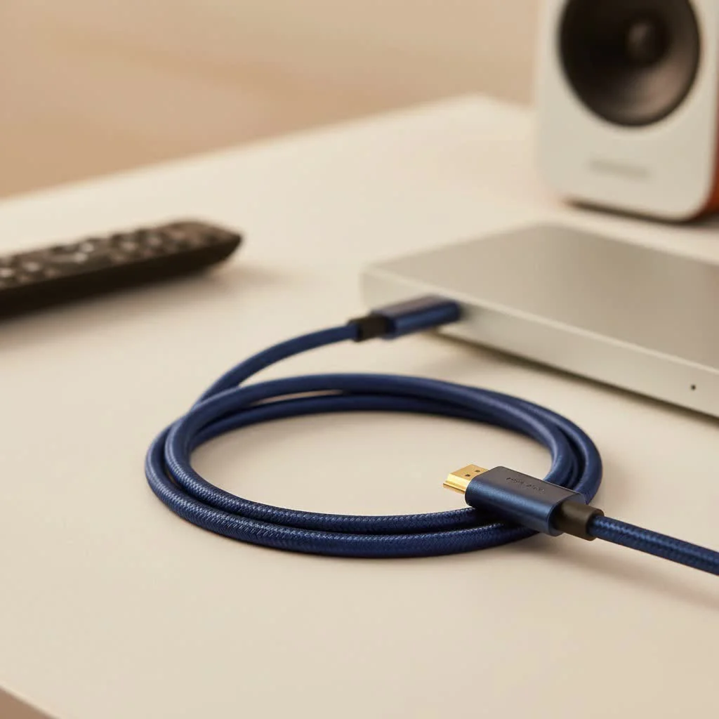 HDMI and USB cables connected to various devices