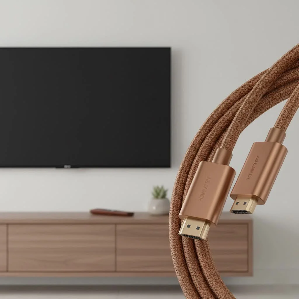 A long HDMI cable extending across a room