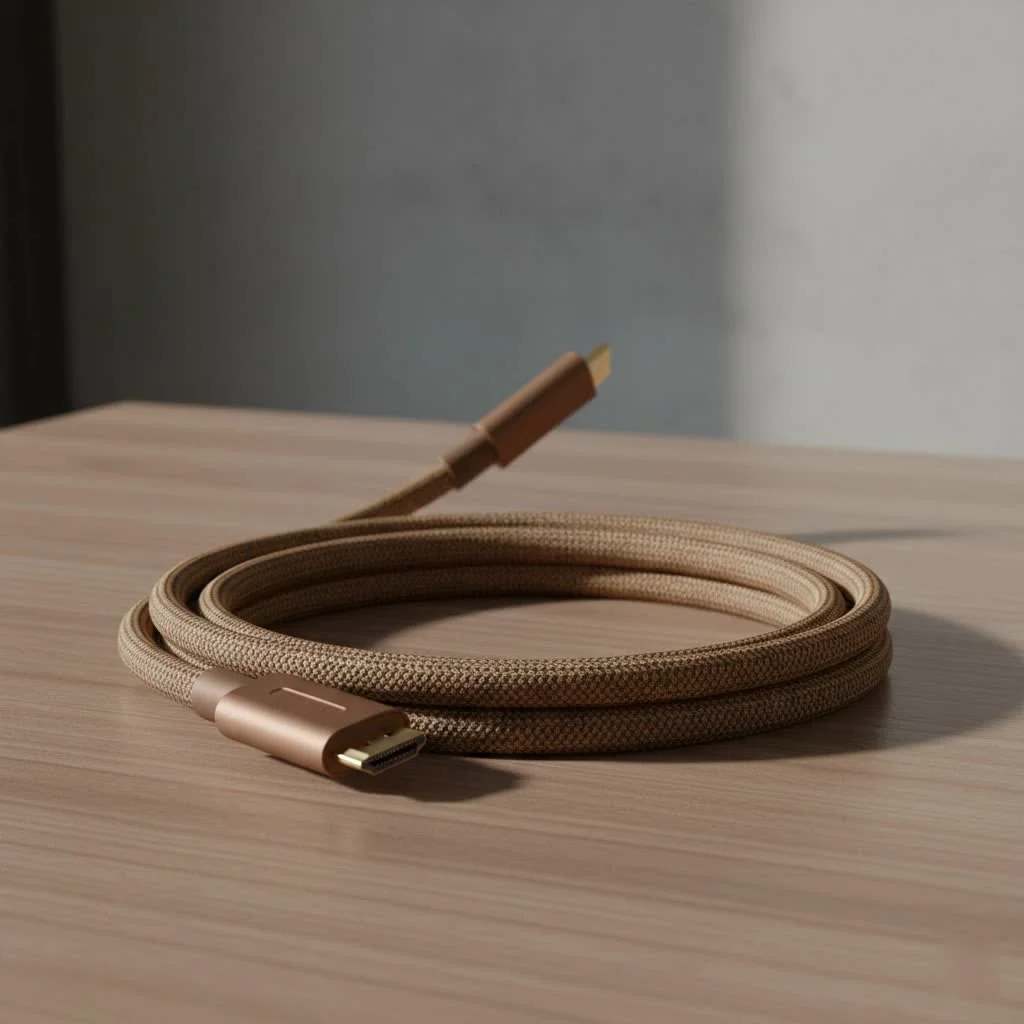 A 10 ft HDMI cable connecting a television to a media device.
