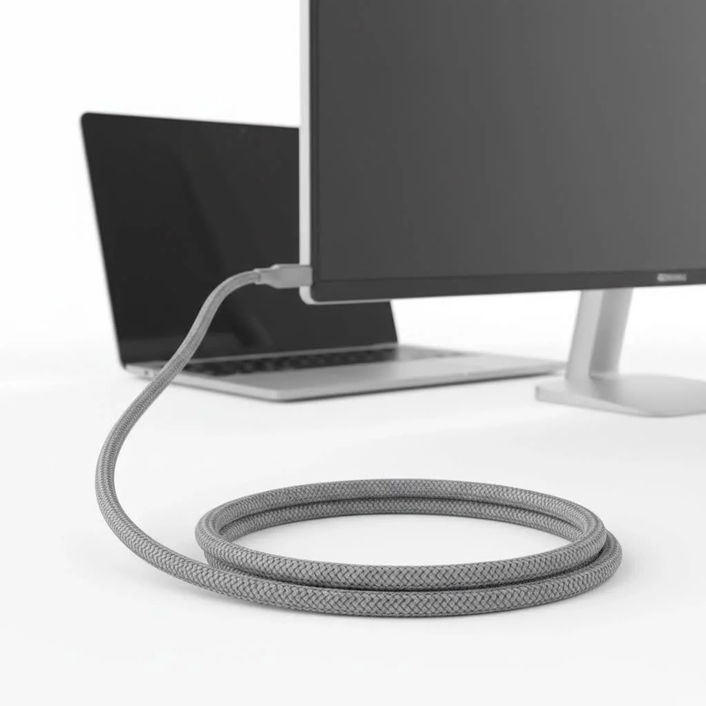Micro HDMI cable connecting a camera to a TV