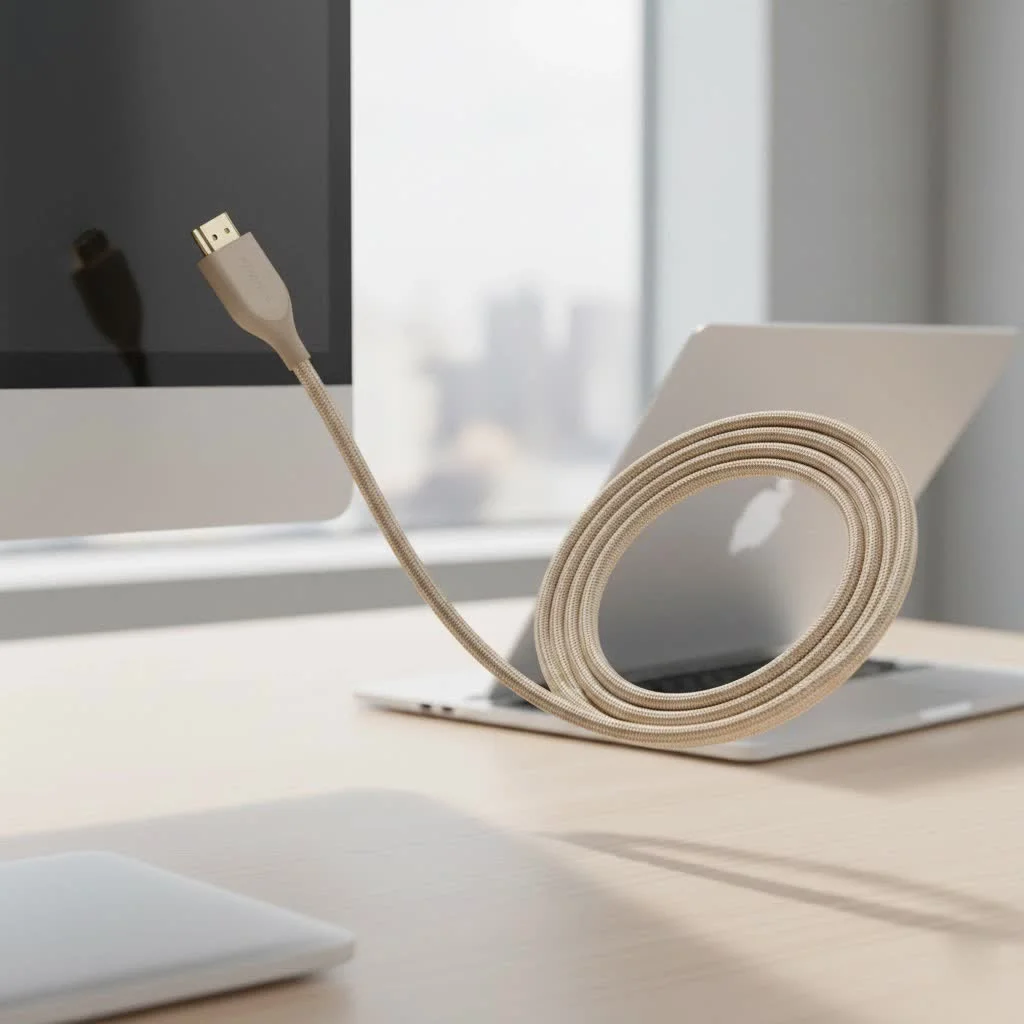 MacBook Pro connected to an external monitor via an HDMI cable