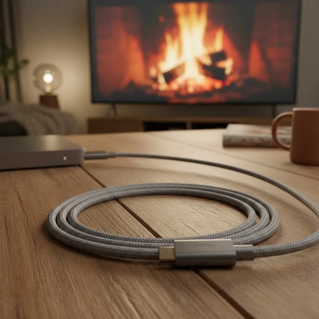 HDMI and USB cables connected to various devices
