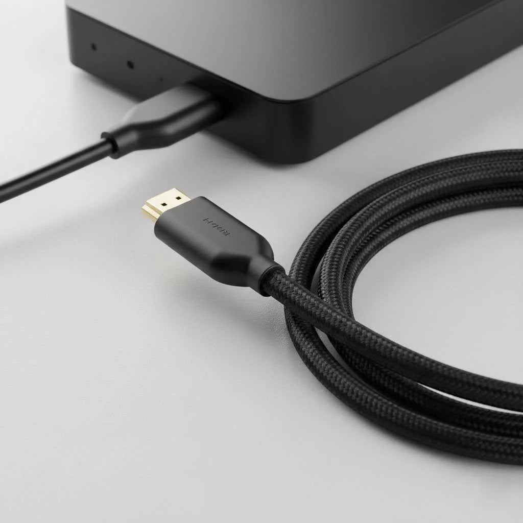 Xbox 360 console connected to a TV with an HDMI cable